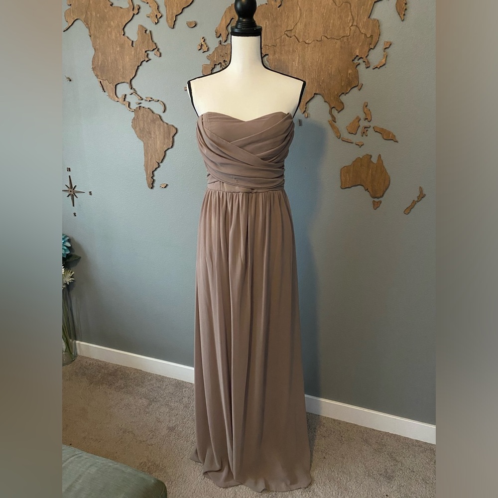 Taupe Strapless Sweetheart Chiffon Gown
